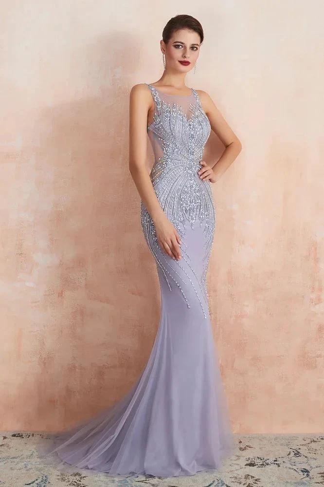 Crew Neck Sleeveless Beading Mermaid Prom Dress Evening Maxi Gown - Image 7