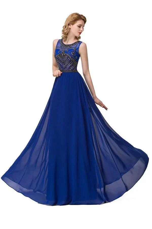 Crew Sweep-length A-line Chiffon Sequins Formal Dresses - Image 2