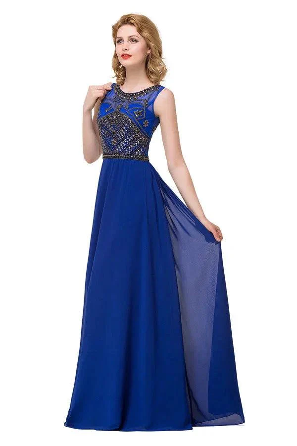 Crew Sweep-length A-line Chiffon Sequins Formal Dresses - Image 3