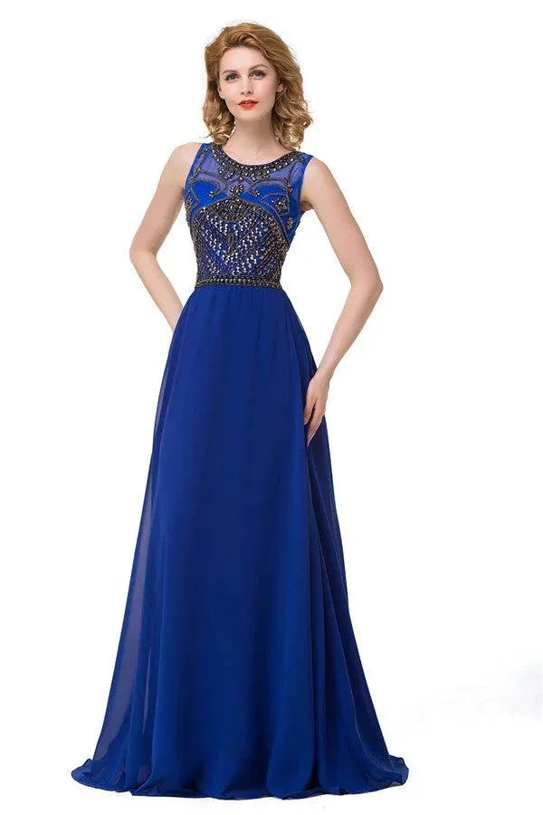 Crew Sweep-length A-line Chiffon Sequins Formal Dresses - Image 4