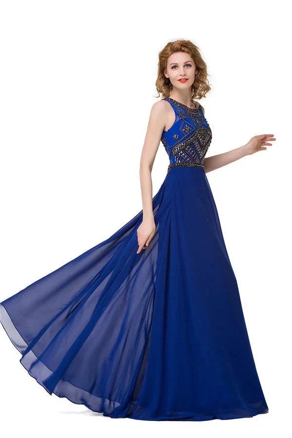Crew Sweep-length A-line Chiffon Sequins Formal Dresses - Image 5