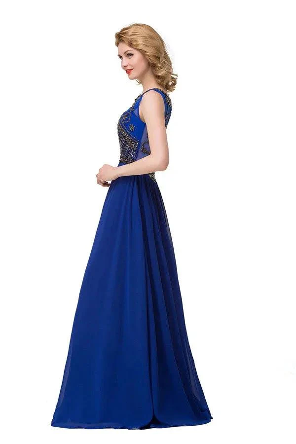 Crew Sweep-length A-line Chiffon Sequins Formal Dresses - Image 6