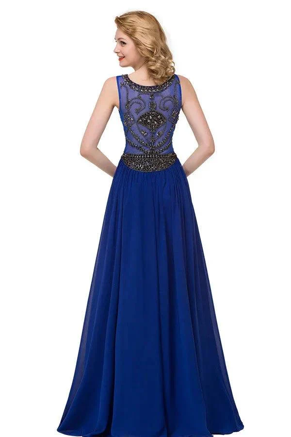 Crew Sweep-length A-line Chiffon Sequins Formal Dresses - Image 7