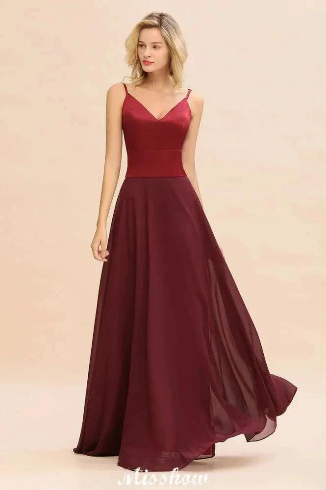 Cross Backless  Floor Length Satin Evening Gowns Burgundy Bridesmaid Dress - Image 3