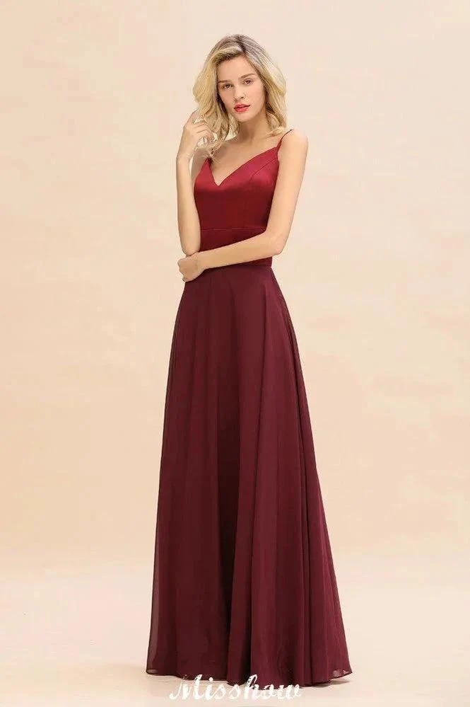 Cross Backless  Floor Length Satin Evening Gowns Burgundy Bridesmaid Dress - Image 4