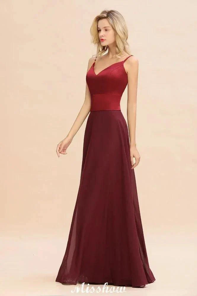 Cross Backless  Floor Length Satin Evening Gowns Burgundy Bridesmaid Dress - Image 5