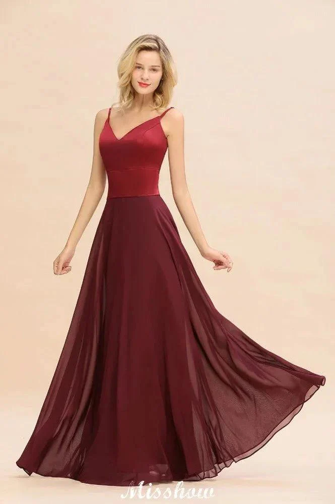Cross Backless  Floor Length Satin Evening Gowns Burgundy Bridesmaid Dress - Image 6