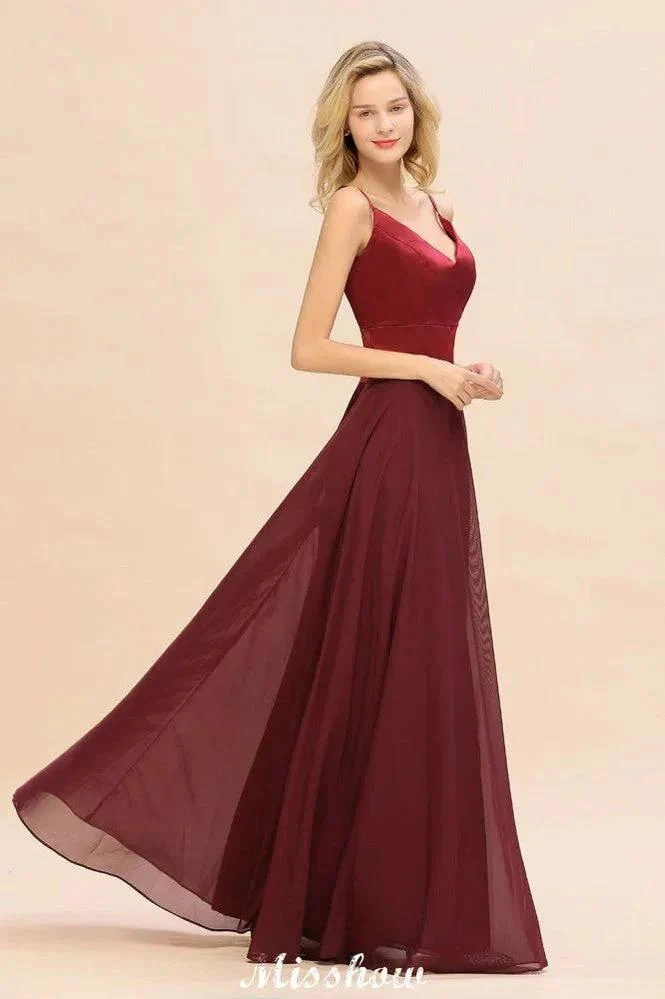 Cross Backless  Floor Length Satin Evening Gowns Burgundy Bridesmaid Dress - Image 7