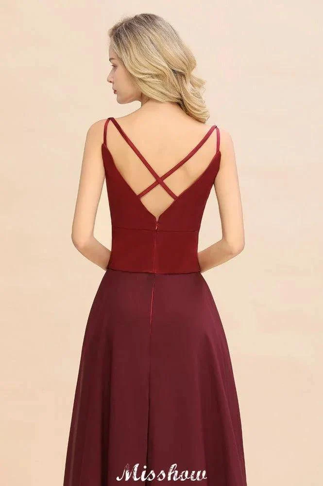 Cross Backless  Floor Length Satin Evening Gowns Burgundy Bridesmaid Dress - Image 8