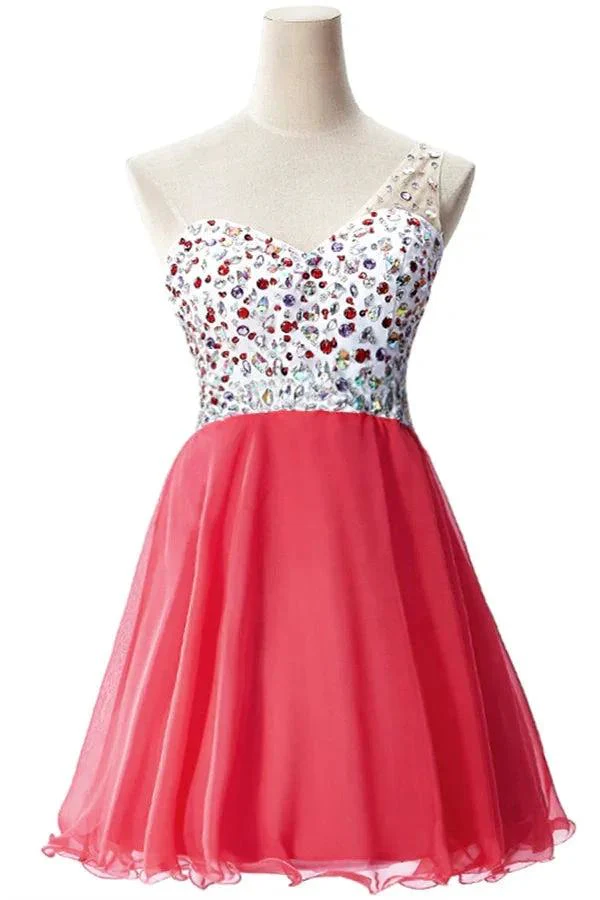 Crystal A-line One Shoulder Chiffon Party Dress - Image 2