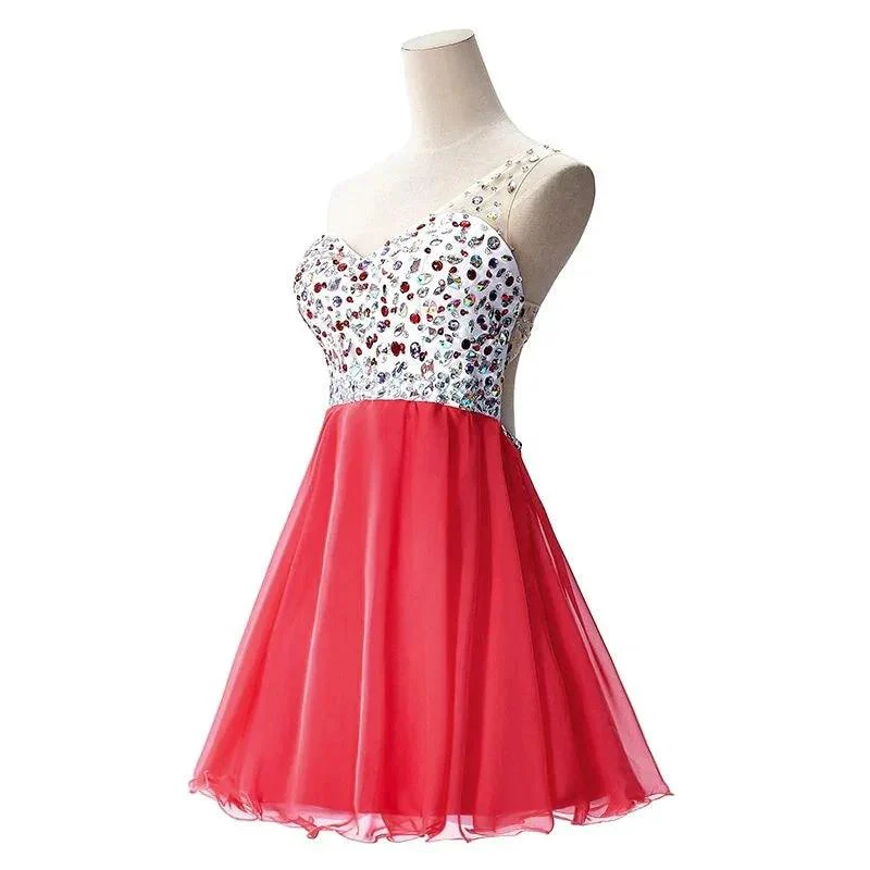 Crystal A-line One Shoulder Chiffon Party Dress - Image 3