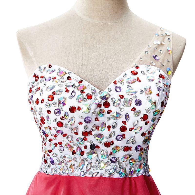 Crystal A-line One Shoulder Chiffon Party Dress - Image 5