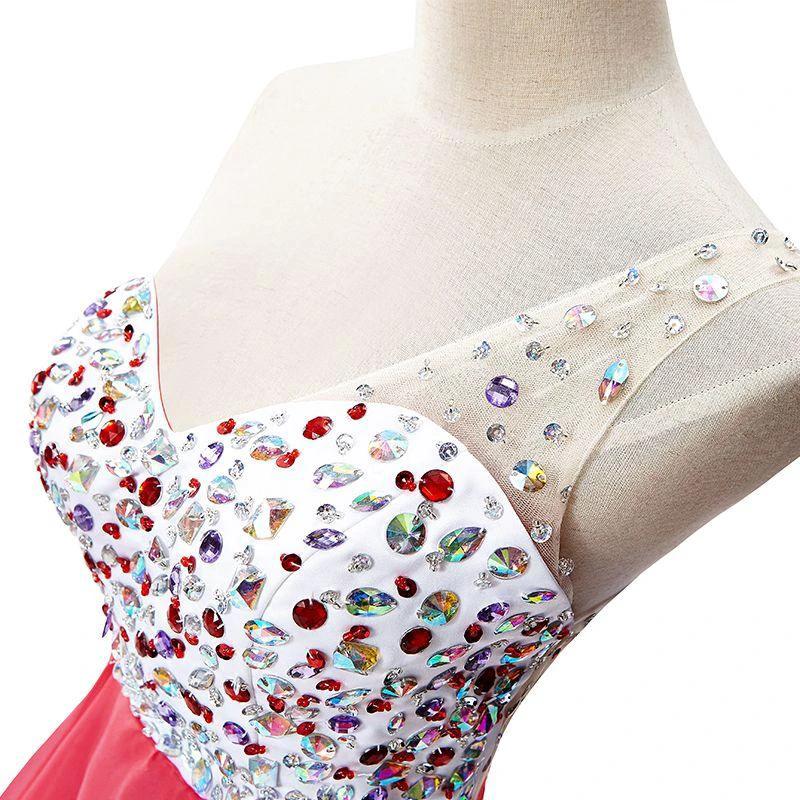 Crystal A-line One Shoulder Chiffon Party Dress - Image 6