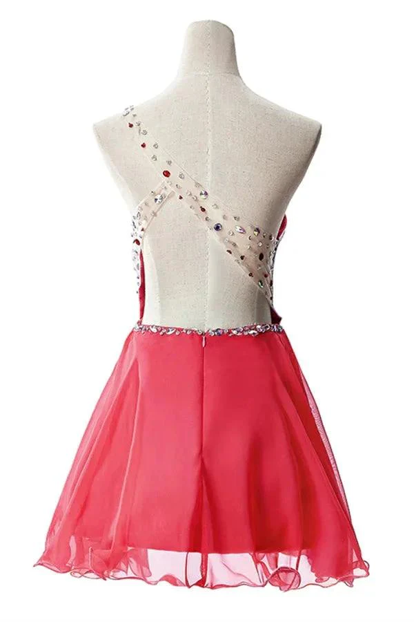 Crystal A-line One Shoulder Chiffon Party Dress - Image 9