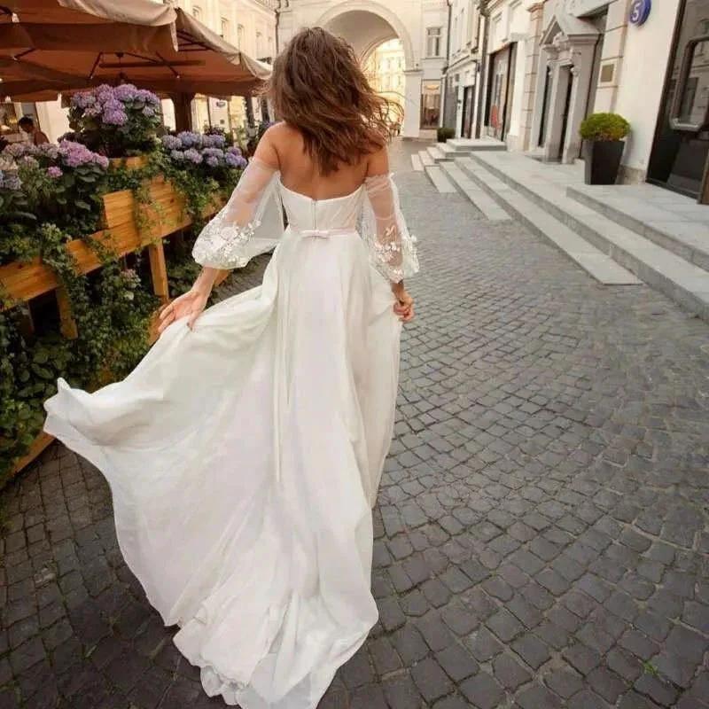 Custom Made Boho Wedding Dress Chiffon Lace Vintaging Gowns Split Side Sexy Beach Bridal Dressee Wedds Cheap Mariage - Image 2