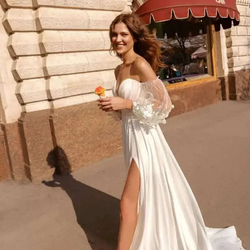 Custom Made Boho Wedding Dress Chiffon Lace Vintaging Gowns Split Side Sexy Beach Bridal Dressee Wedds Cheap Mariage - Image 4