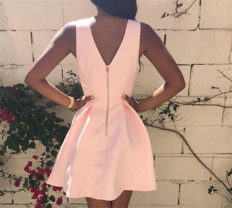 Custom Made V Neck Pink Short Prom Dress Pink V Neck Homecoming Dress PD158 - Image 2
