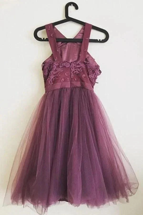 Cute A-line  Applique Tulle  Purple Homecoming Dresses PD300 - Image 2