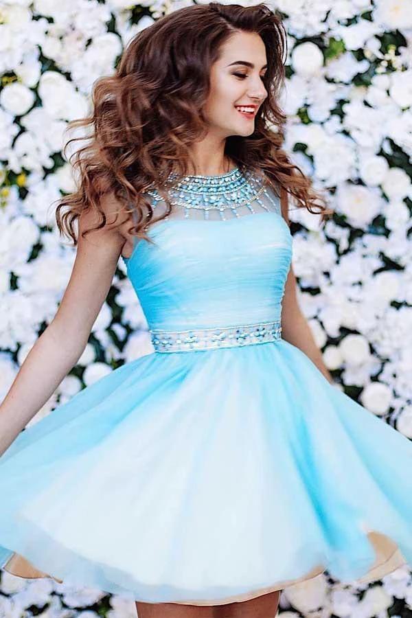 Cute A-line Blue Short  Prom Dress Tulle Homecoming Dress PG150 - Image 2