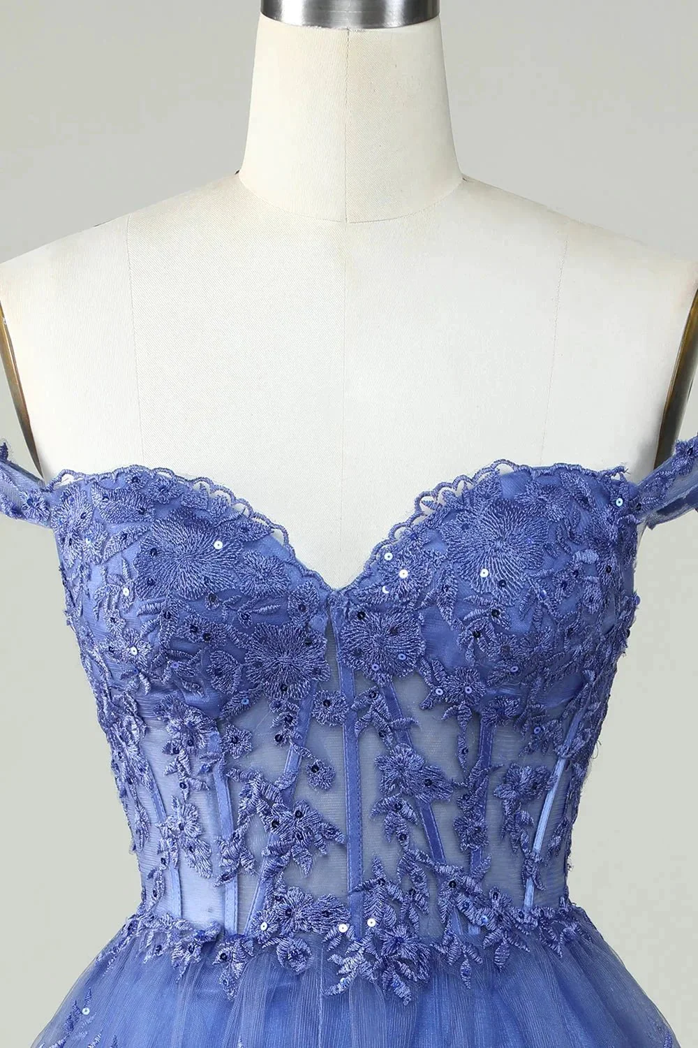 Cute A Line Corset Tiered Short Dark Blue Homecoming Dress with Lace - Image 4