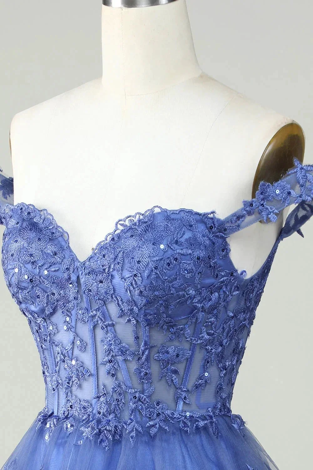 Cute A Line Corset Tiered Short Dark Blue Homecoming Dress with Lace - Image 5