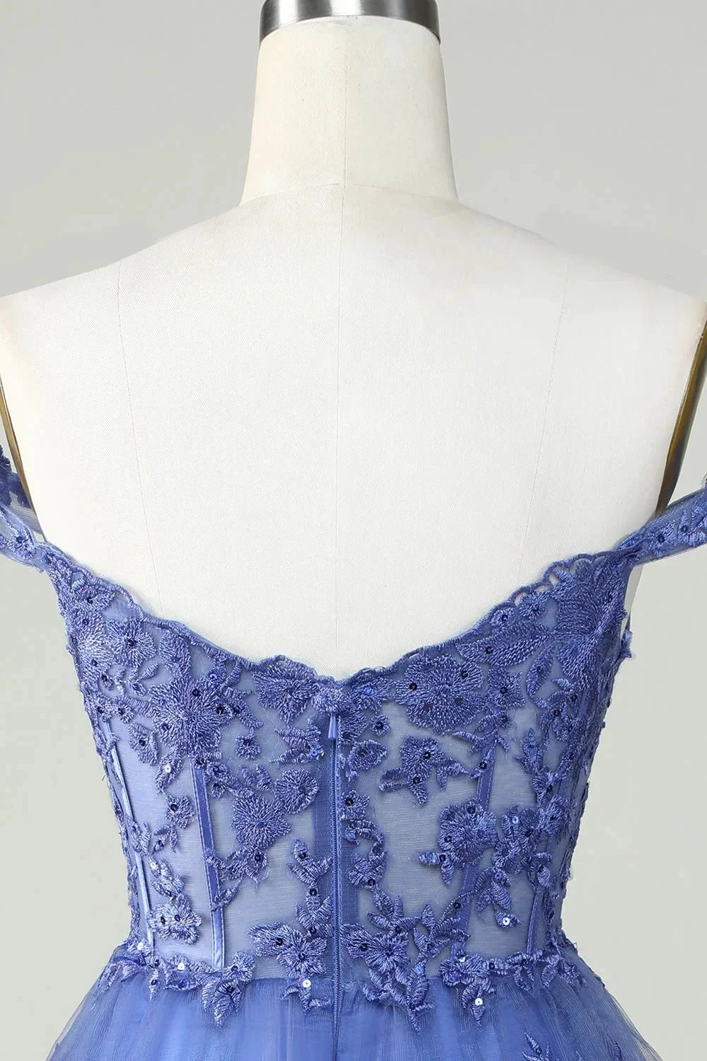 Cute A Line Corset Tiered Short Dark Blue Homecoming Dress with Lace - Image 6