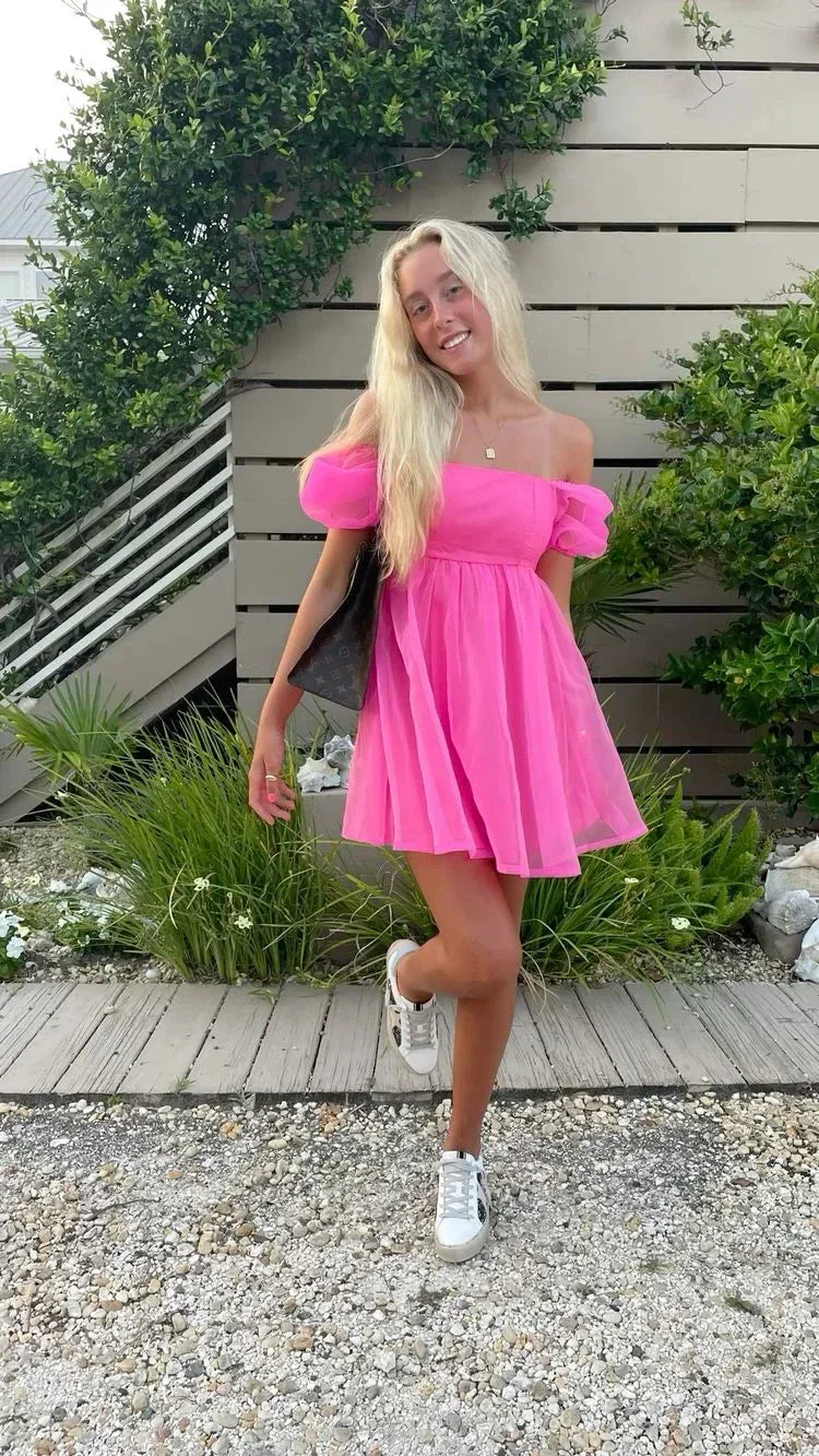 Cute A-line Homecoming Dress Hot Pink Beach Dress Y2385 - Image 2