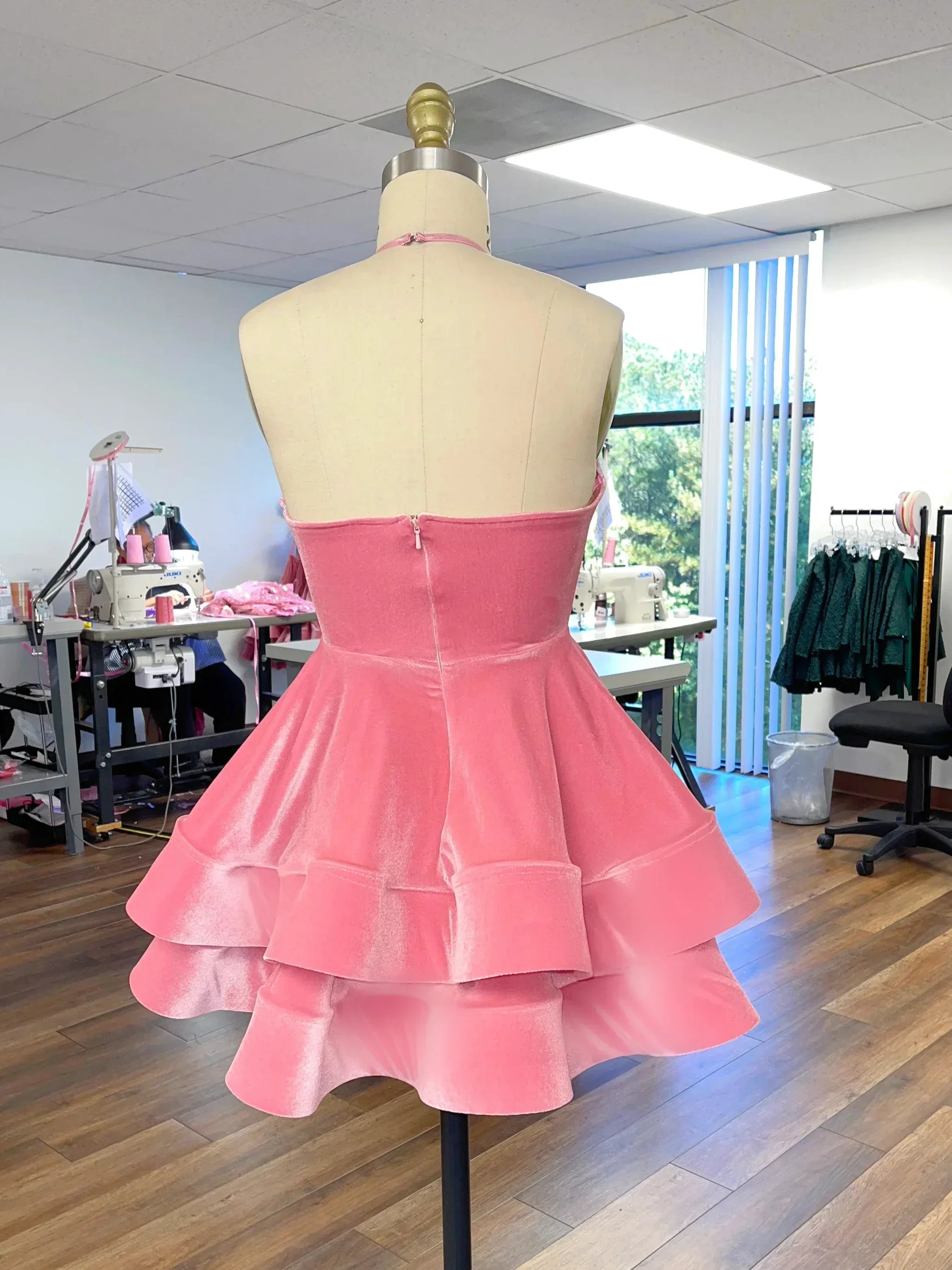 Cute A-line Pink Homecoming Dress Halter Neckline Pink Party Dress Y2153 - Image 2