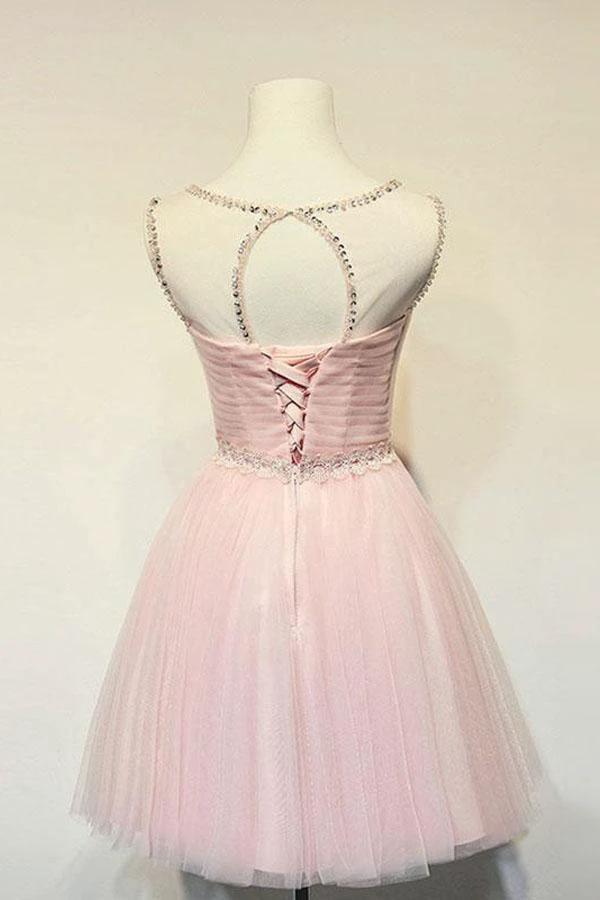 Cute A-line Round Neck Pink Tulle Short Prom Dress Homecoming Dresses  PD131 - Image 2