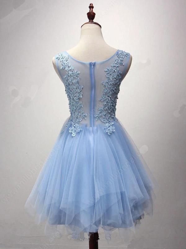 A-line Scoop Neck Tulle Short/Mini Pearl Detailing Homecoming Dresses PG124 - Image 2