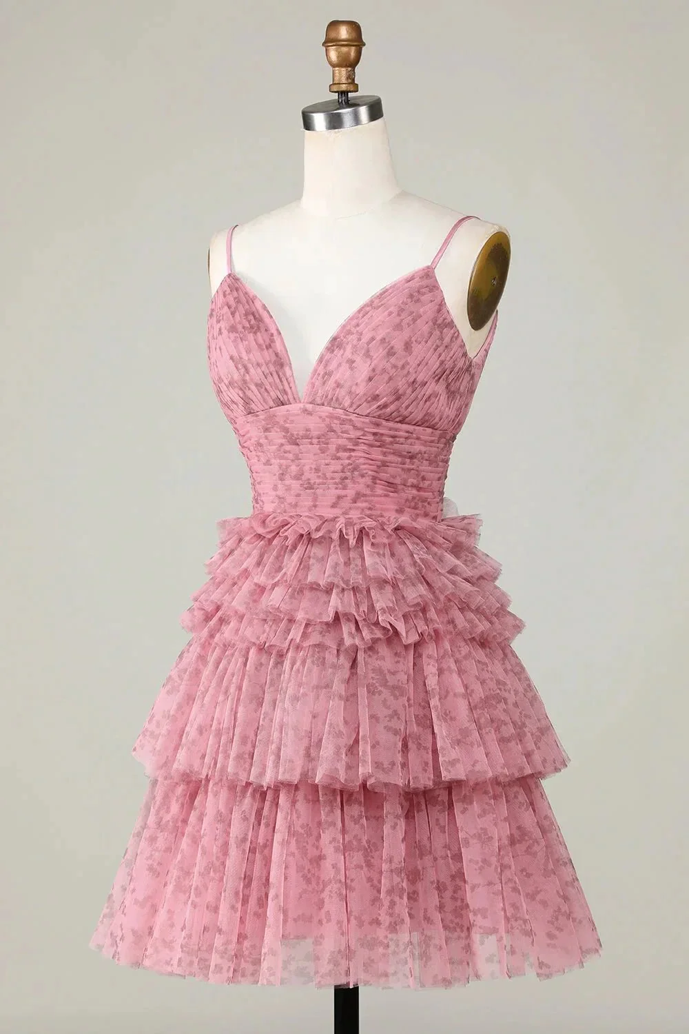 Blush Cute A Line Spaghetti Straps Short Homecoming Dress with Ruffles - Image 3