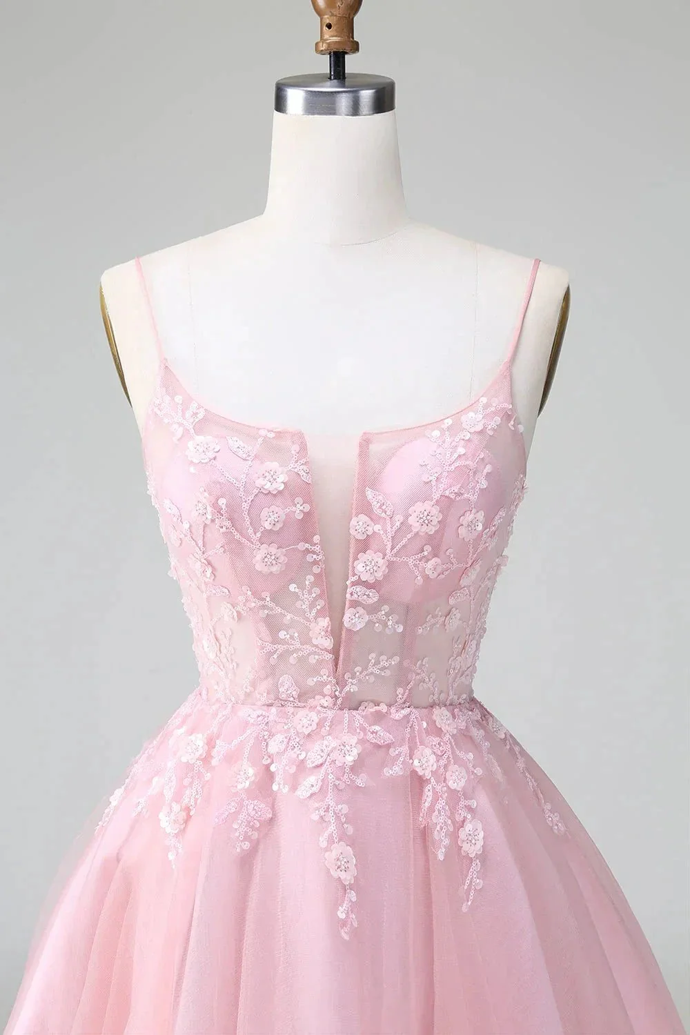 Cute A Line Spaghetti Straps Corset Short Blush Homecoming Dress with Appliques - Image 7