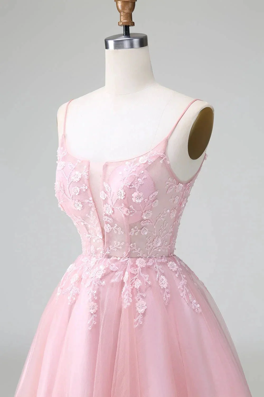 Cute A Line Spaghetti Straps Corset Short Blush Homecoming Dress with Appliques - Image 8