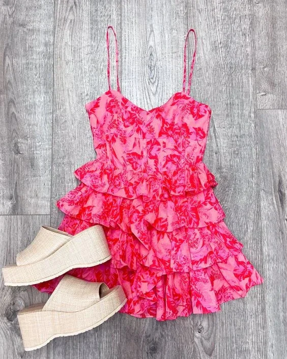 Cute A-line Spaghetti Straps Floral Dress Homecoming Dress Y2772 - Image 2