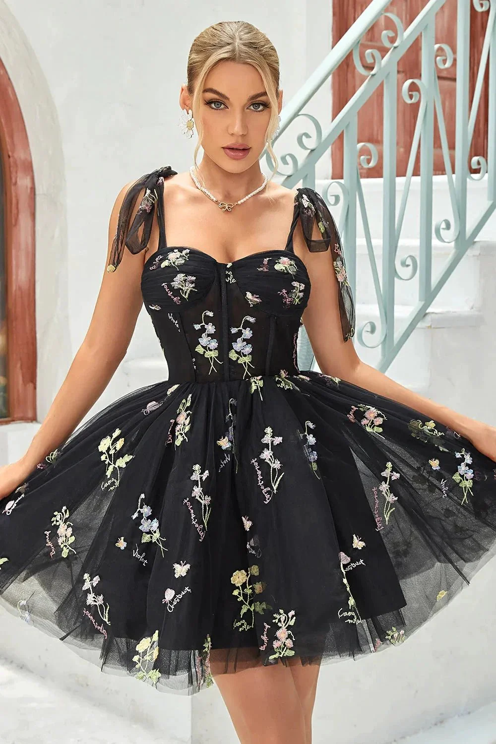 Cute Grey Blue A Line Spaghetti Straps Short Homecoming Dress with Appliques - Image 6