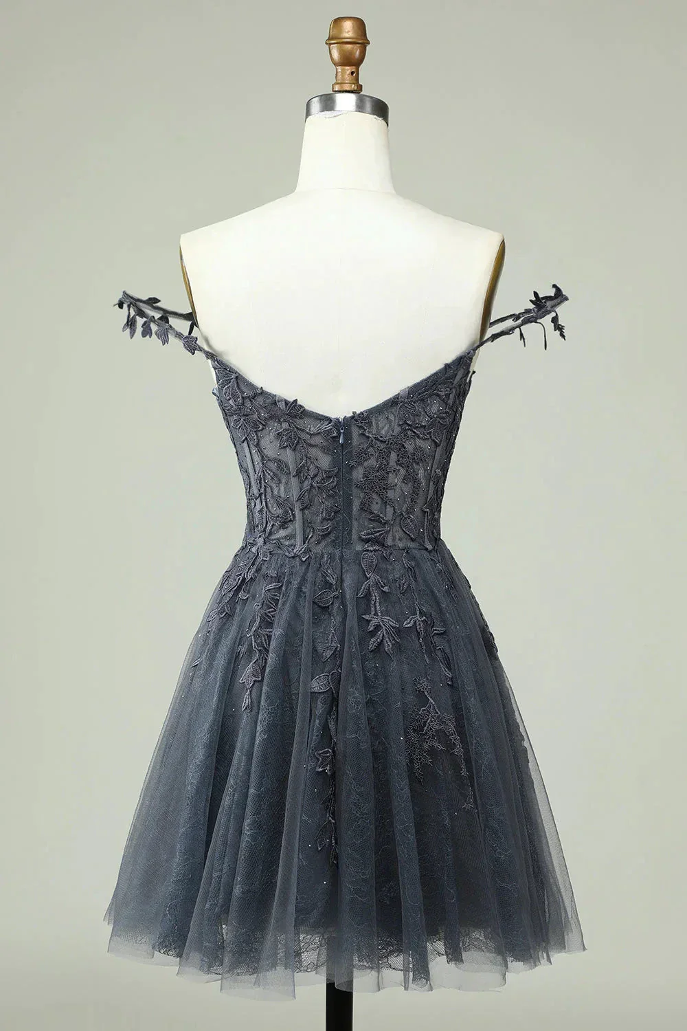 Cute A Line Spaghetti Straps Grey Short Homecoming Dress with Appliques Y2397 - Image 2