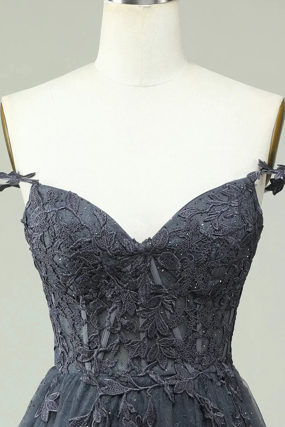 Cute A Line Spaghetti Straps Grey Short Homecoming Dress with Appliques Y2397 - Image 3