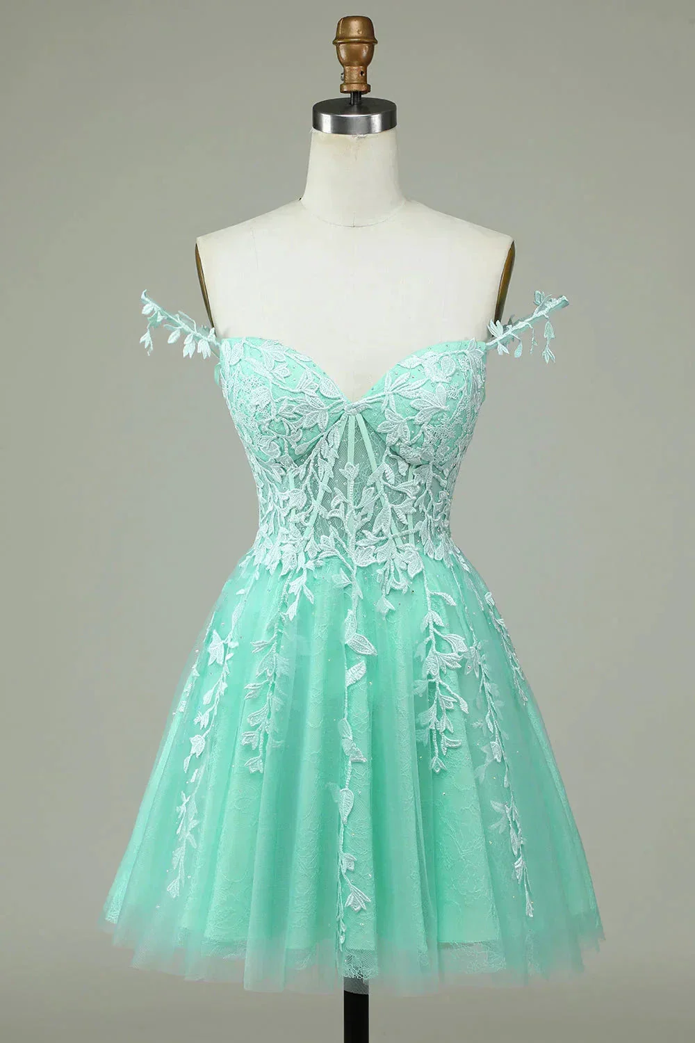 Cute A Line Spaghetti Straps Grey Short Homecoming Dress with Appliques Y2397 - Image 7