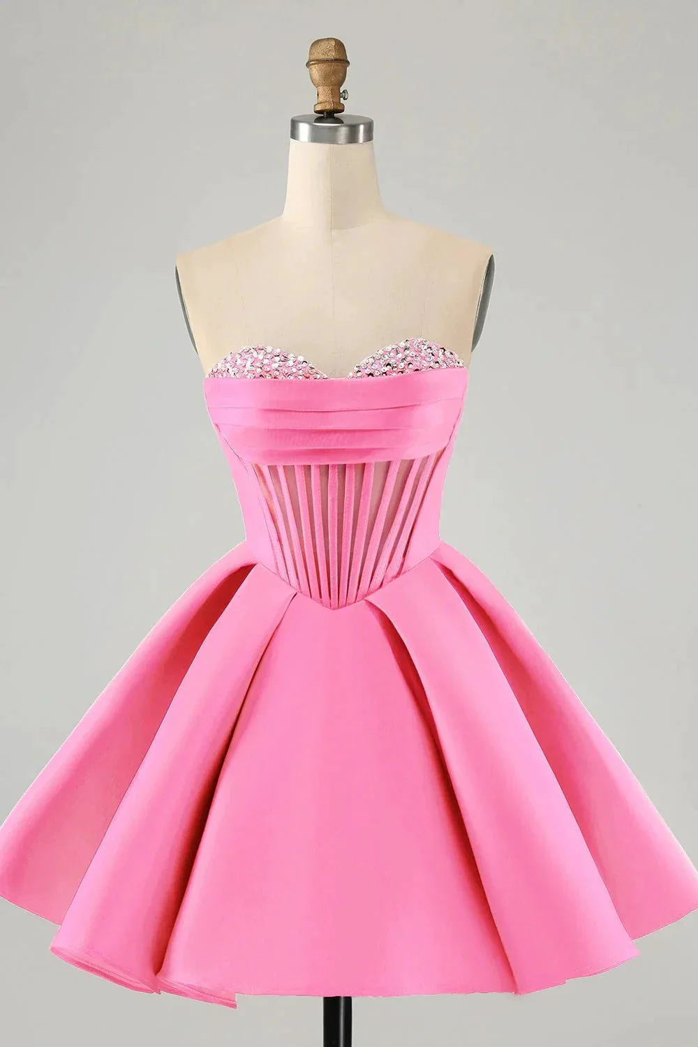 Cute A Line Sweetheart Corset Short Fuchsia Homecoming Dress with Beading - Image 15