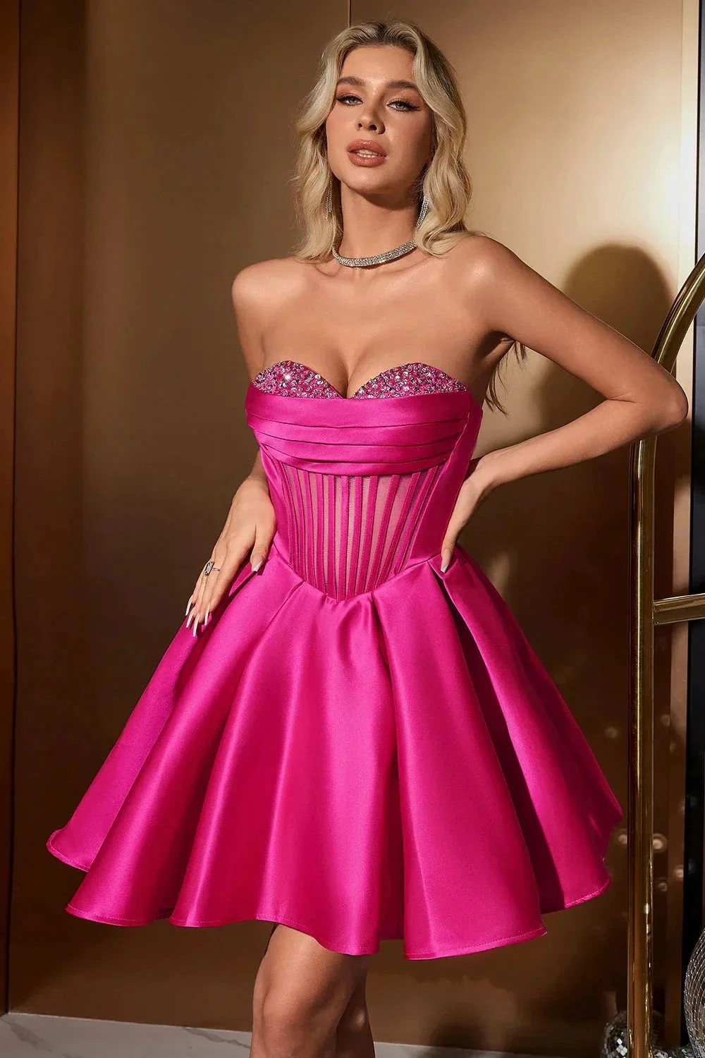 Cute A Line Sweetheart Corset Short Fuchsia Homecoming Dress with Beading - Image 6