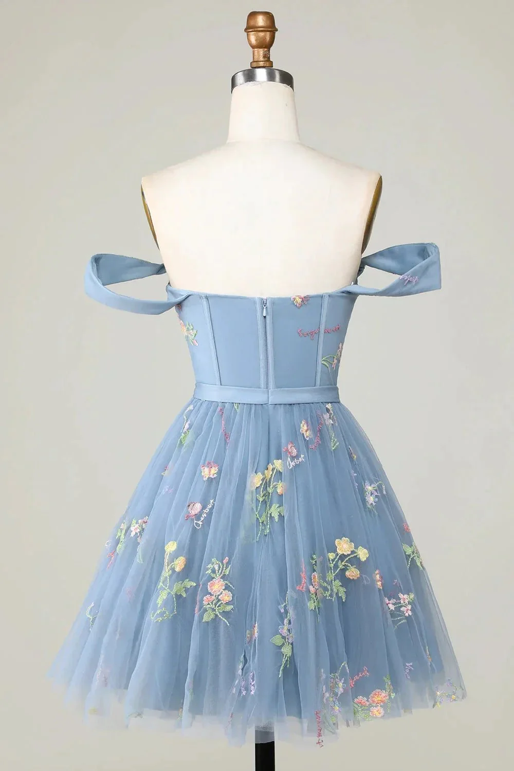 Cute Grey Blue A Line Sweetheart Short Homecoming Dress with Embroidery - Image 2