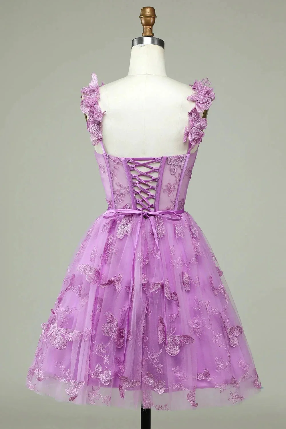 Cute Purple A Line Corset Short Homecoming Dress with Appliques - Image 2