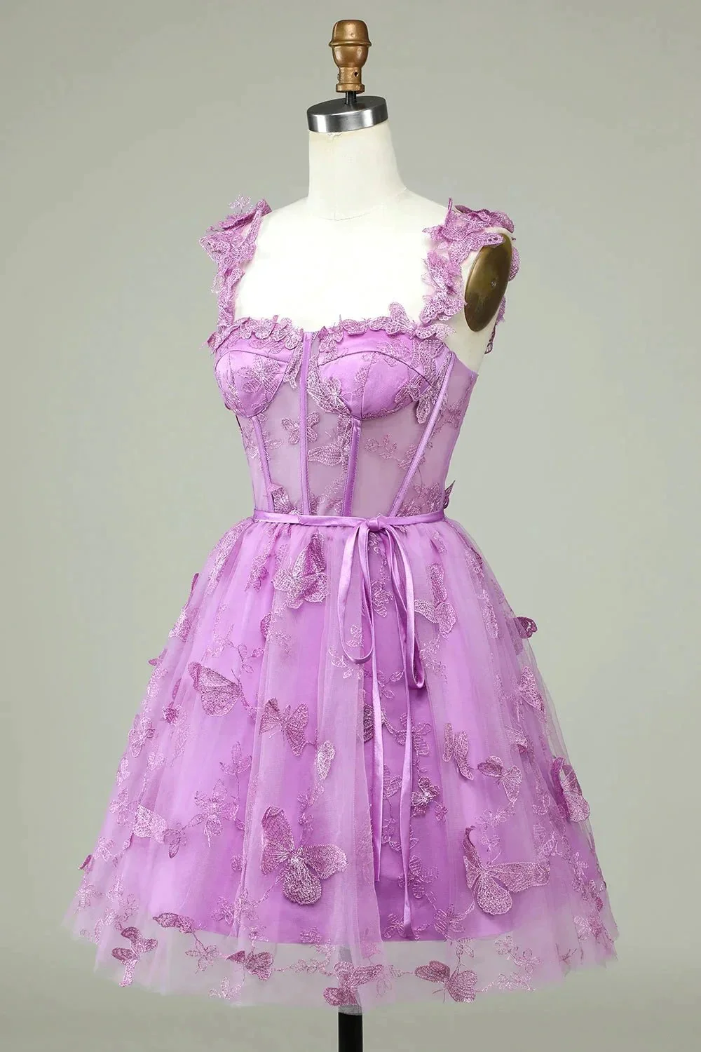 Cute Purple A Line Corset Short Homecoming Dress with Appliques - Image 3