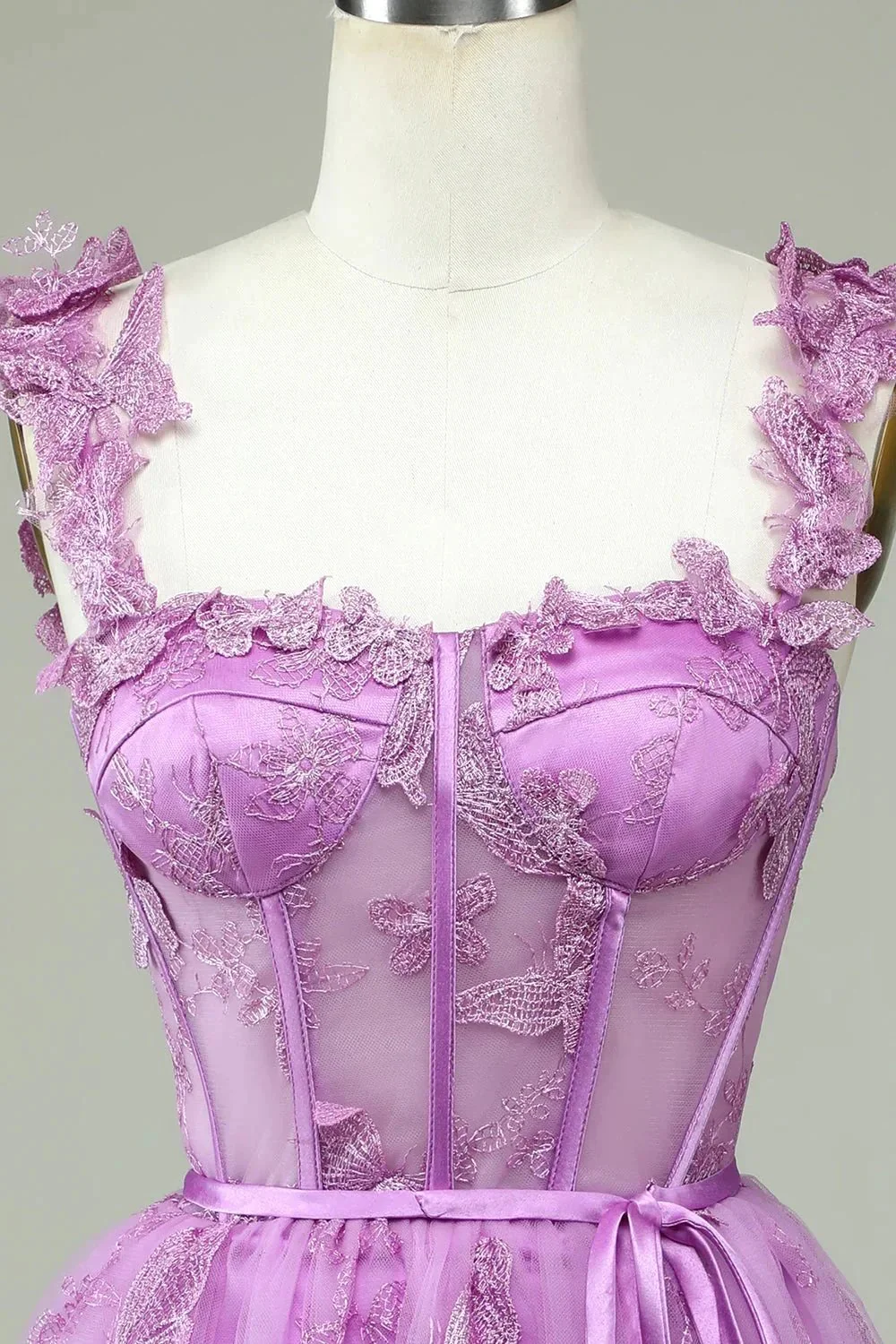 Cute Purple A Line Corset Short Homecoming Dress with Appliques - Image 4