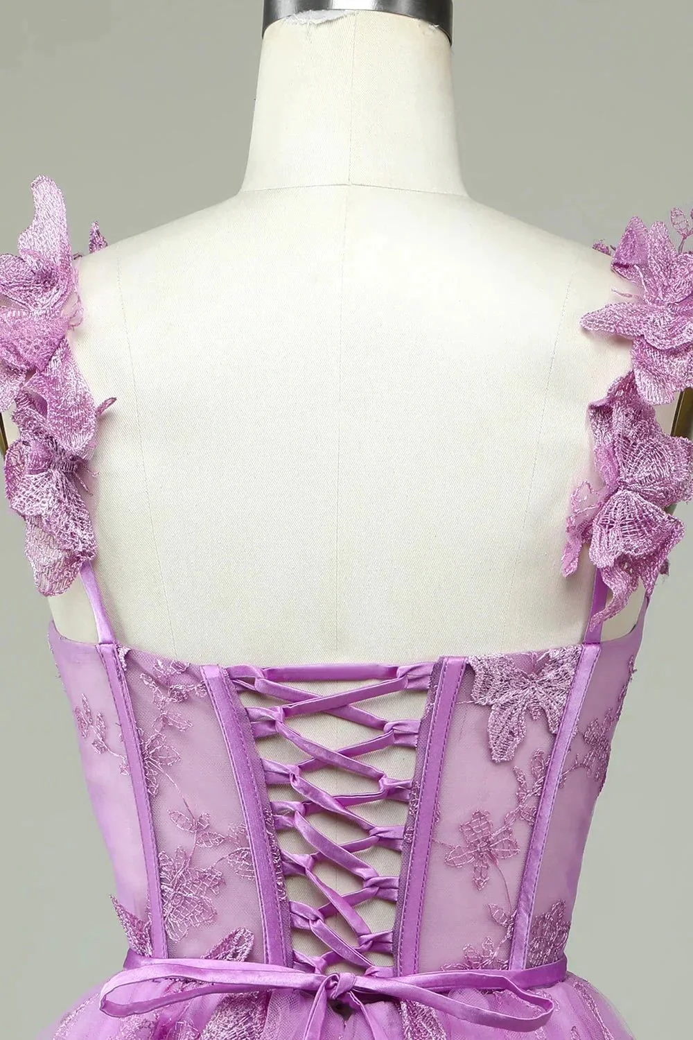 Cute Purple A Line Corset Short Homecoming Dress with Appliques - Image 5