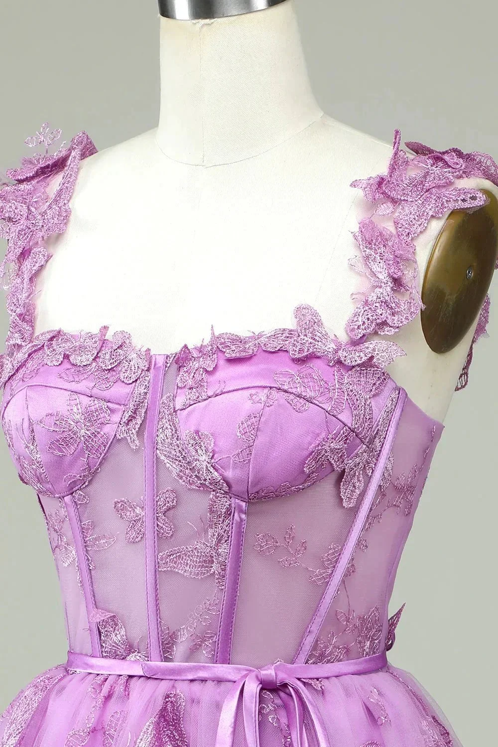 Cute Purple A Line Corset Short Homecoming Dress with Appliques - Image 6
