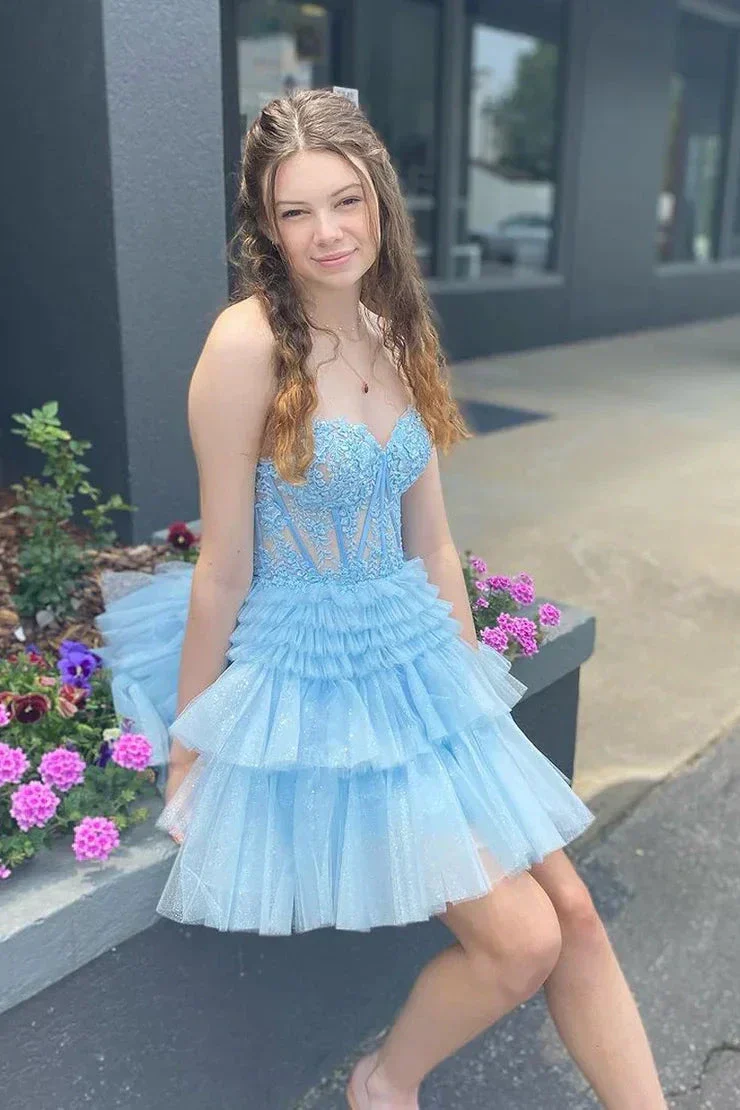 Cute A Line Sweetheart Tulle Black Short Homecoming Dresses with Appliques Y2725 - Image 3