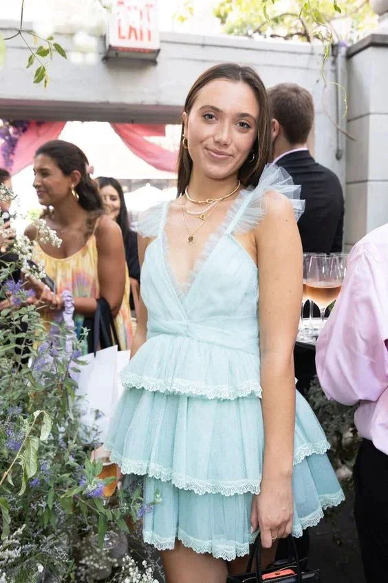 Cute A-line V Neck Homecoming Dress 18th Birthday Party Dress Y2708 - Image 2