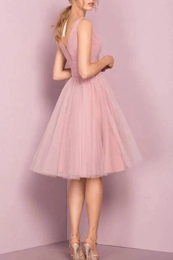 Cute  V Neck Knee Length Pink Homecoming Dress Short Prom Dresses PG151 - Image 2