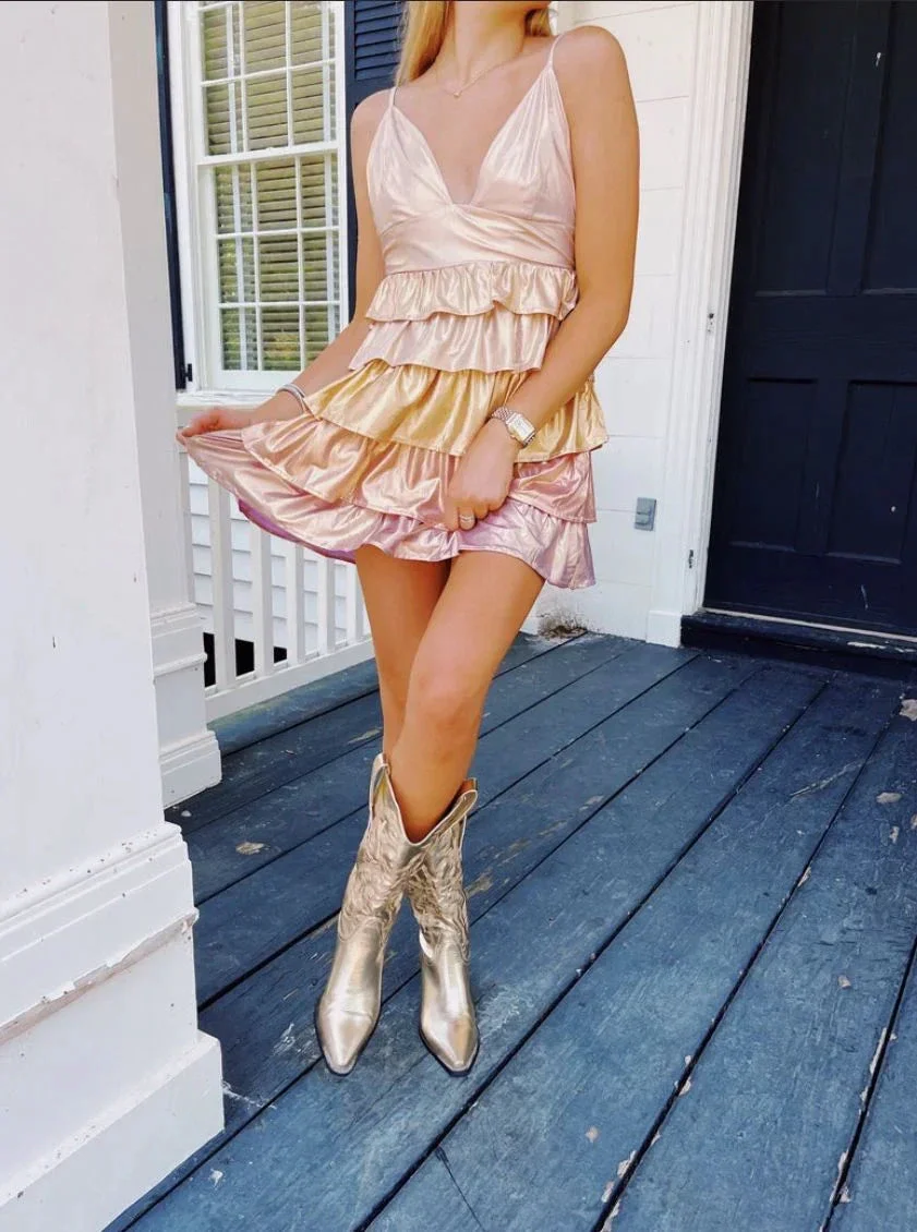 Cute A-line V Neck Tiered Homecoming Dress Y2529 - Image 2